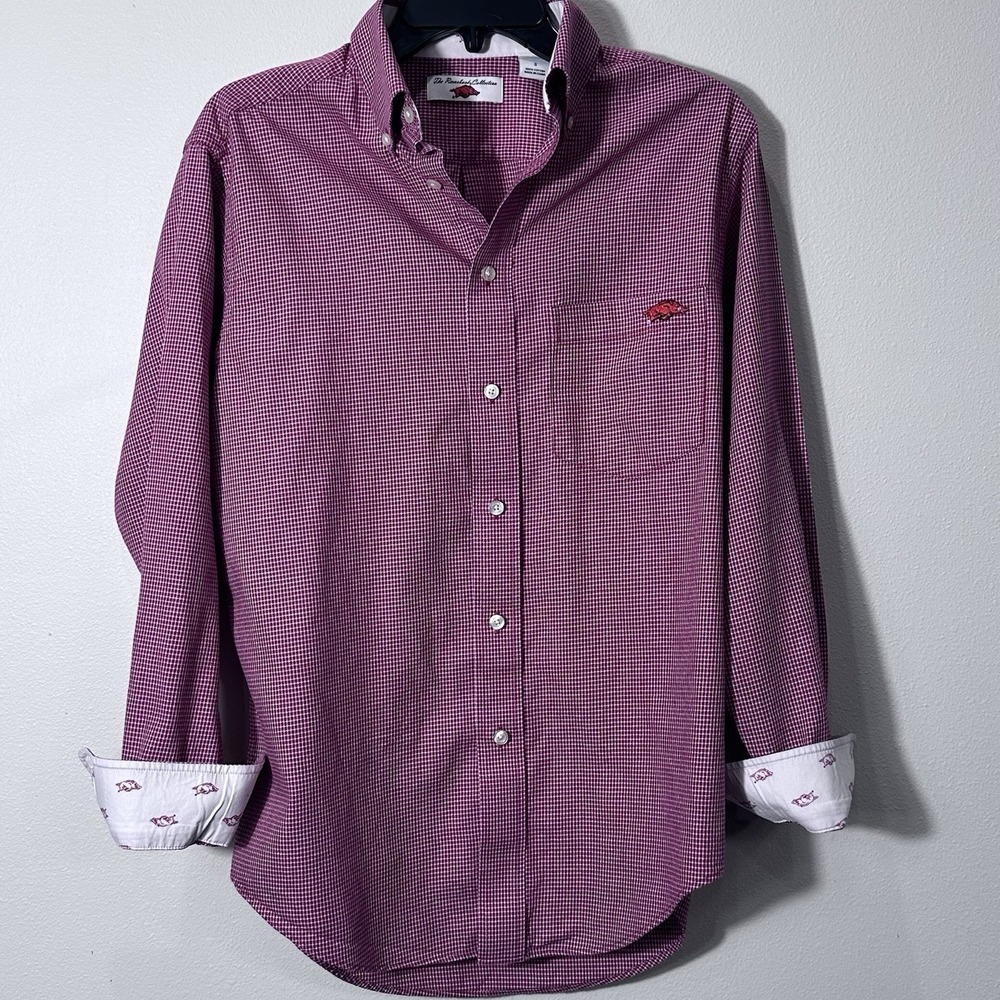 Arkansas Razorbacks Long Sleeve Dress Shirt Men's‎ Sz S Check Pattern The Hogs